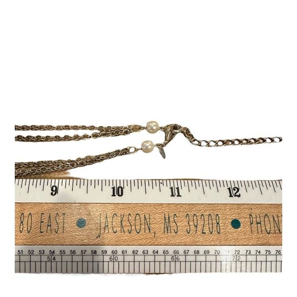 AVON Earthtone Pearlesque Multi-Strand Necklace Silvertone Stone Glass Brown 15" - Picture 12 of 16